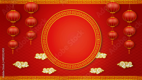 Canvas Print Happy chinese new year for Party and Celebrations With Space for Message Isolated in Red Background