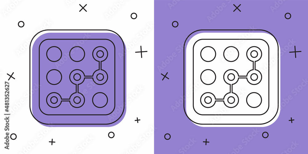 Set Graphic password protection and safety access icon isolated on white and purple background. Security, safety, protection, privacy concept. Vector Set Graphic password protection and safety access icon isolated on white and purple background. Security, safety, protection, privacy concept. Vector