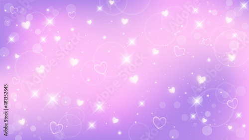 Fantasy background. Pattern in pastel colors. Pink sky with stars and hearts. Vector