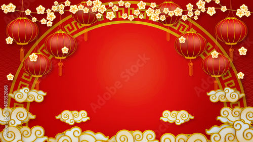 Canvas Print Happy chinese new year for Party and Celebrations With Space for Message Isolated in Red Background