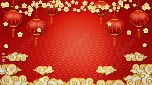 Canvas Print Happy chinese new year for Party and Celebrations With Space for Message Isolated in Red Background