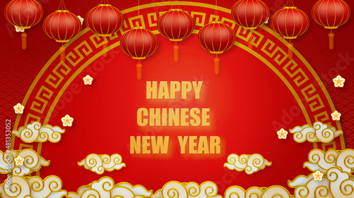 Happy chinese new year for Party and Celebrations With Space for Message Isolated in Red Background. 3D illustration  3D rendering 