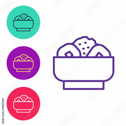 Set line Chow mein on plate icon isolated on white background. Asian food. Set icons colorful. Vector