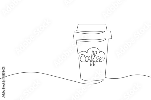 Coffee cup cup morning cafe to go. Single continuous line art. Hot drink silhouette concept design one sketch outline drawing vector illustration