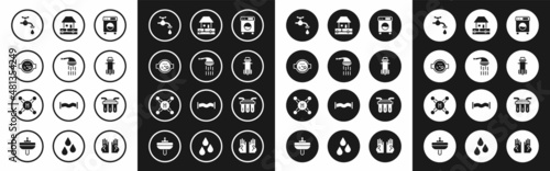 Set Washer, Shower, Water meter, tap, filter, supply pipes, and icon. Vector