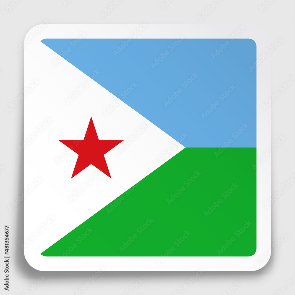 Djibouti flag icon on paper square sticker with shadow. Button for mobile application or web. Vector Djibouti flag icon on paper square sticker with shadow. Button for mobile application or web. Vector