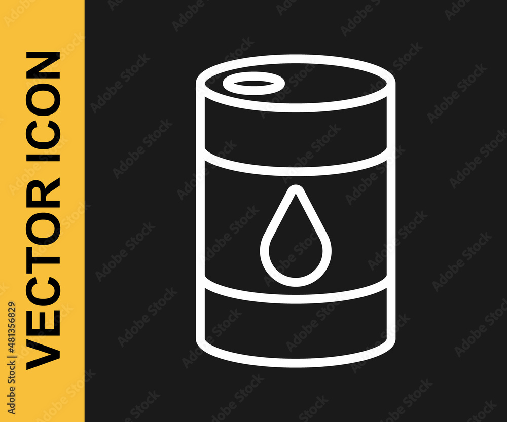 White line Barrel oil icon isolated on black background. Vector White line Barrel oil icon isolated on black background. Vector