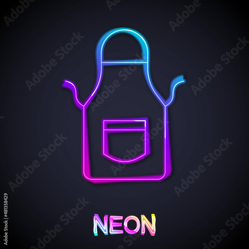 Glowing neon line Blacksmith apron icon isolated on black background. Protective clothing and tool worker. Vector