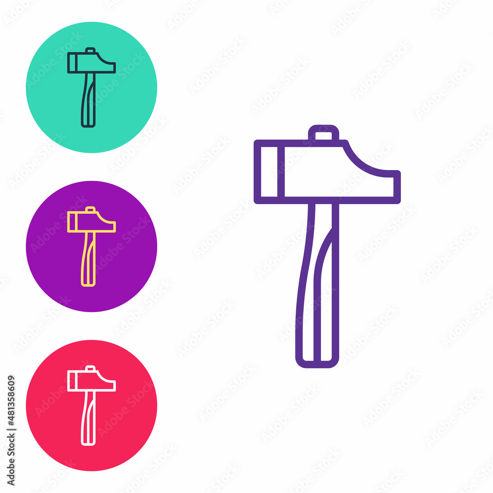 Set line Hammer icon isolated on white background. Tool for repair. Set icons colorful. Vector Set line Hammer icon isolated on white background. Tool for repair. Set icons colorful. Vector
