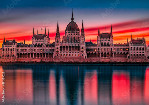 Hungarian Parliament building at sunrise