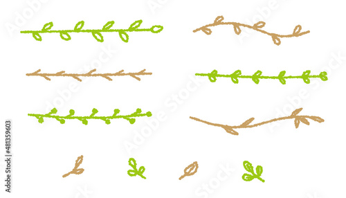 Floral dividers drawn with crayons, leaf lines, vector hand drawn illustration set