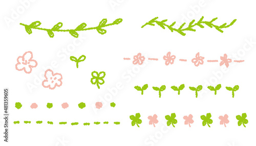 Floral dividers drawn with crayons, leaf lines, vector hand drawn illustration set