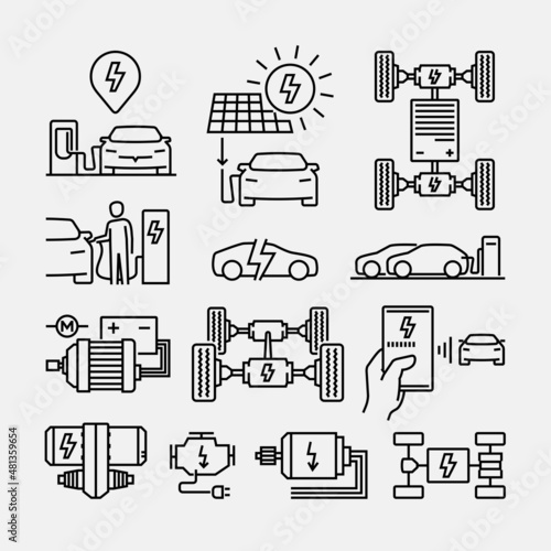 Electric Car Motor Vector Line Icon