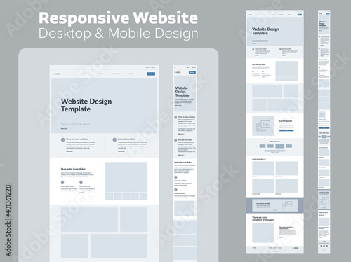 Design website. Desktop and mobile wireframe. Landing page template. UX UI Resources.