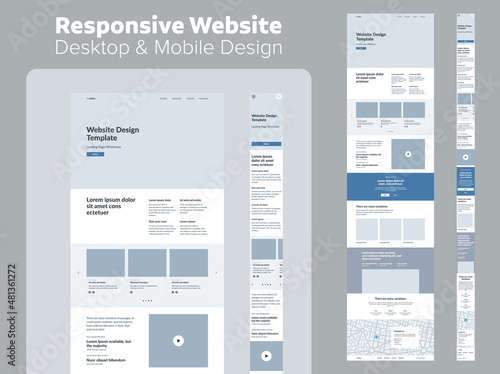 Design website. Desktop and mobile wireframe. Landing page template. UX UI Resources.