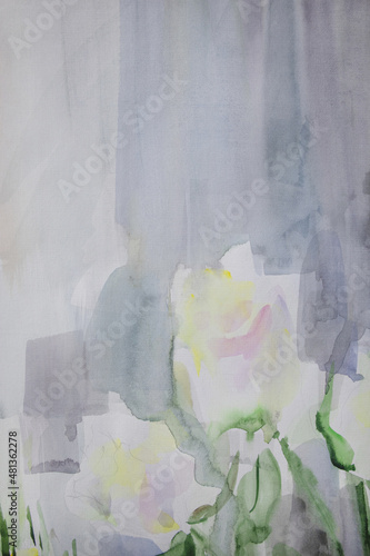 Delicacy background. Elegant wallpaper with copy space. Pastel colors texture. Wedding concept. White roses watercolor. Nice artwork.
