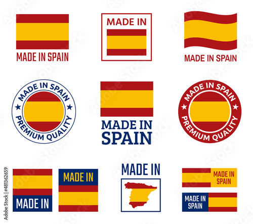 made in Spain labels set, Spanish product emblem