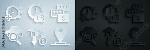 Set House with dollar, Price negotiation, Car sharing, Location house, Time is money and Clock icon. Vector