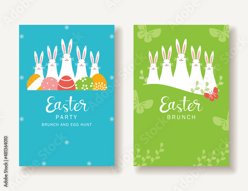 2 Easter Invitations Set Five Rabbits