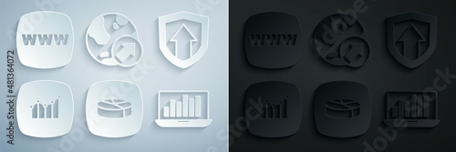 Set Pie chart infographic, Financial growth, Laptop with, and Website template icon. Vector