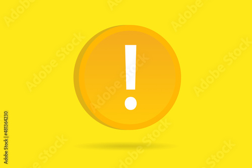 Round attention sign on a yellow background 3d
