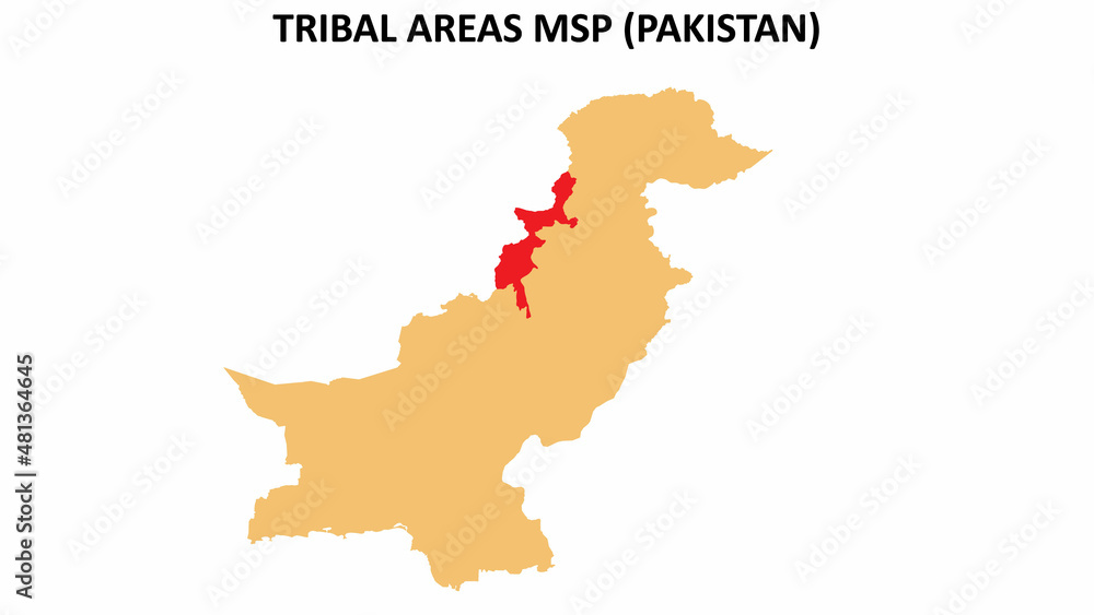 Obraz premium Tribals area map highlighted on Pakistan map. Tribals area map on Pakistan.