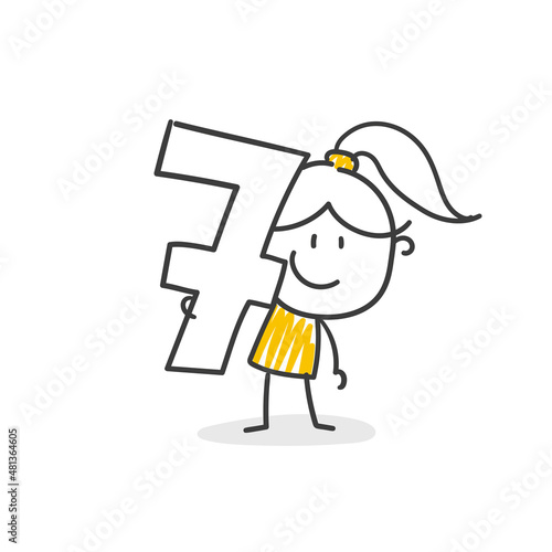 Strichfiguren / Strichmännchen / Frauchen: Zahl Sieben.