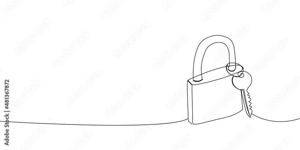 Padlock and key continuous line drawing. One line art of time of