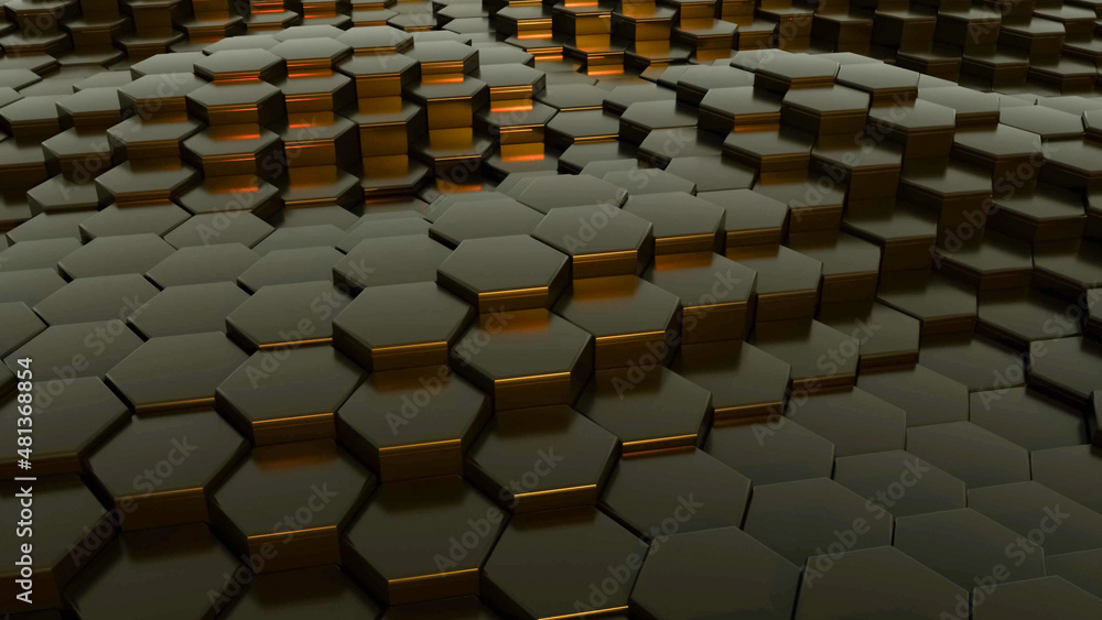 Fototapeta premium Dark theme abstract technology background. Black glossy tiles dark field. 3D rendering
