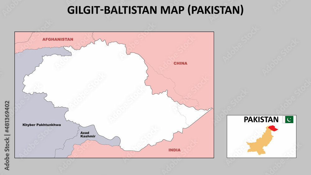 Gilgit Baltistan Map. Political map of Gilgit Baltistan. Gilgit Baltistan Map of Pakistan with neighboring countries and borders.