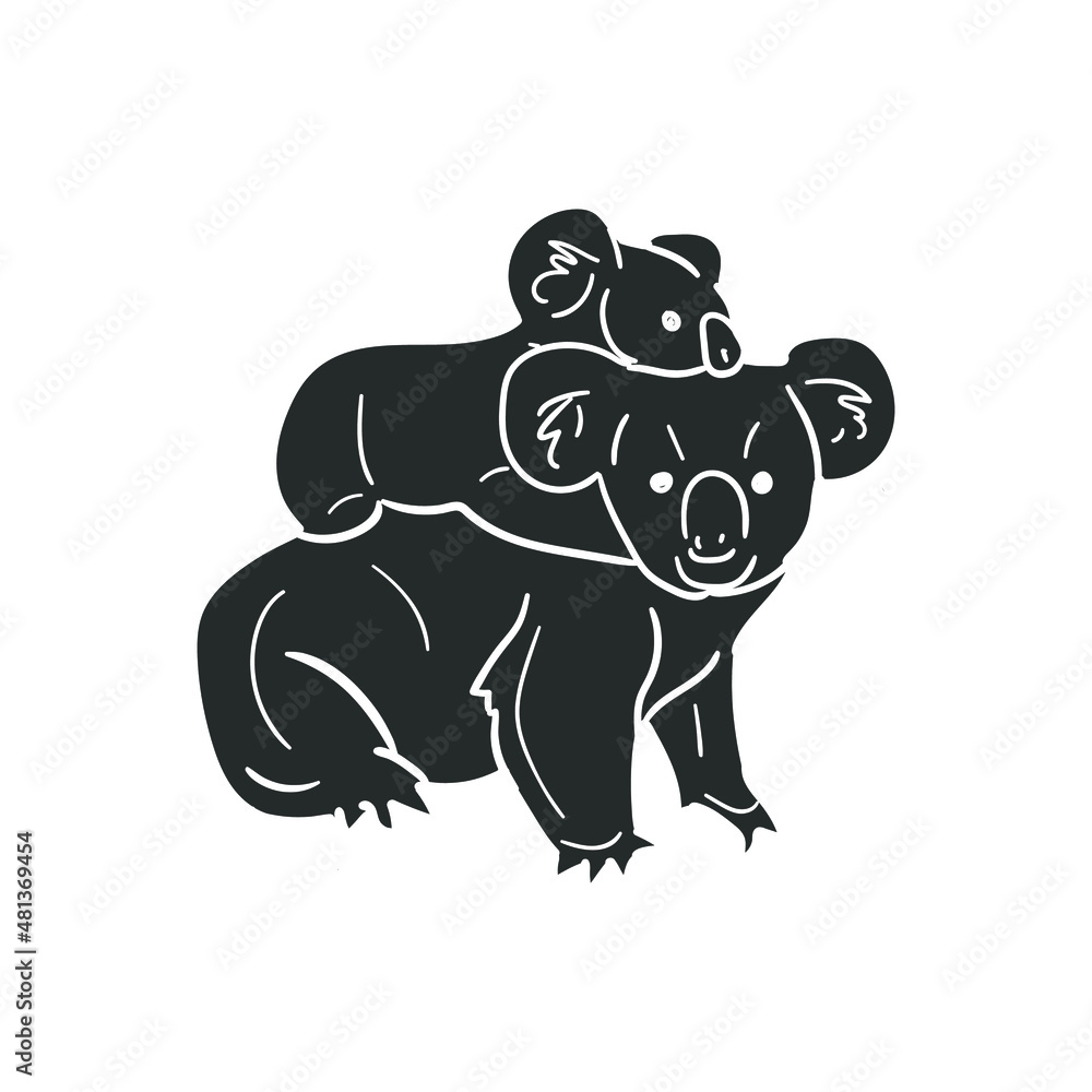 Fototapeta premium Koala Icon Silhouette Illustration. Marsupial Native Australia Vector Graphic Pictogram Symbol Clip Art. Doodle Sketch Black Sign.