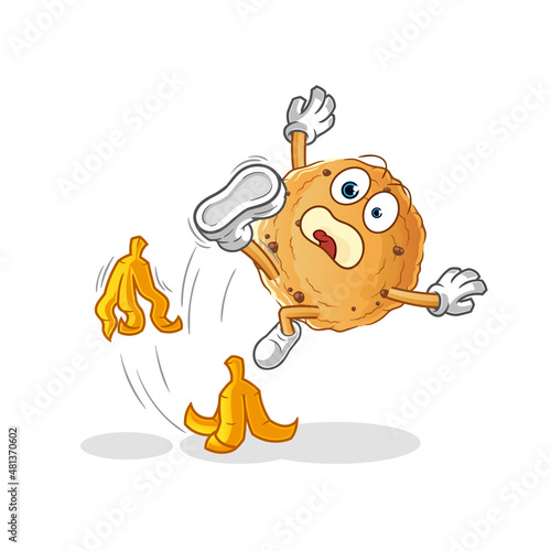 cookie slipped on banana. cartoon mascot vector