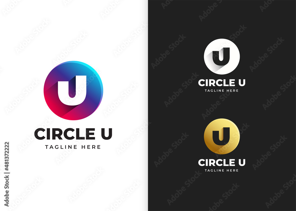 Elegant letter U logo vector with circle shape colorful and golden ...