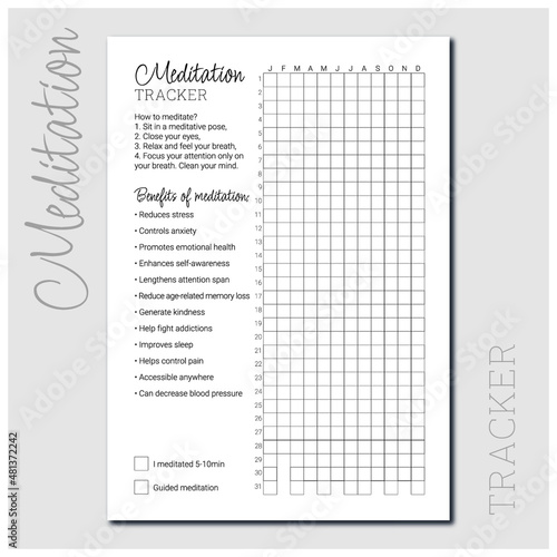 Meditation tracker from a collection of simple design planners and trackers to every day use, home essentials and wellness essentials. 

For exclusive designs: www.renatapaulo.com