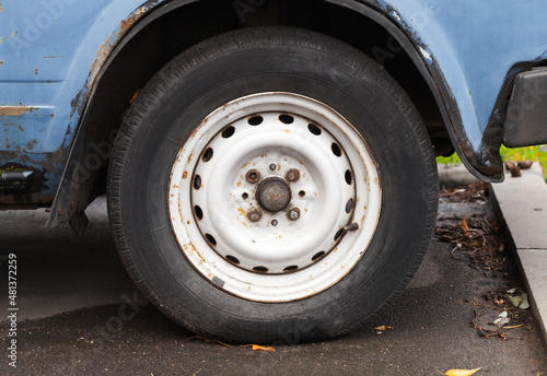 Closeup photo of white car wheel