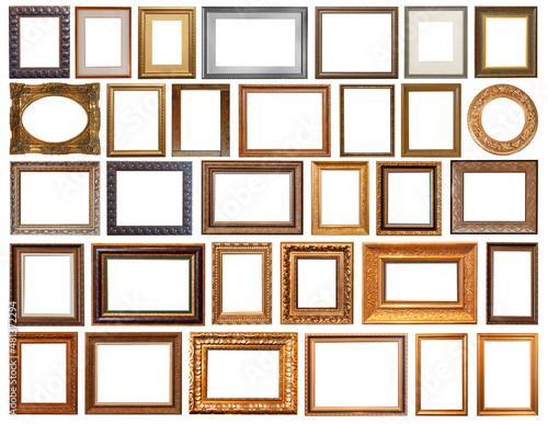set picture frames isolated on white background retro gilding gold silver antique