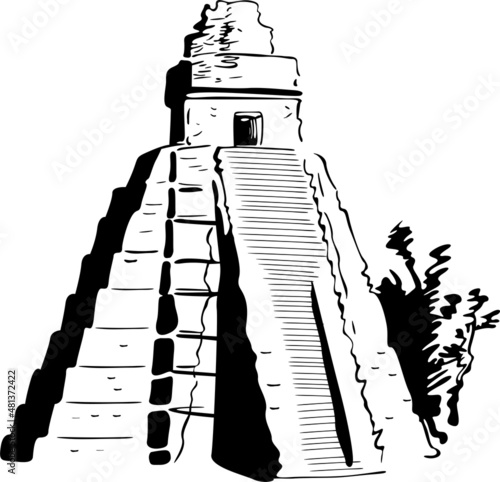 The temple in the jungle is surrounded by trees and placed very high

