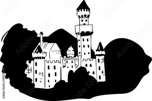 The palace is surrounded by trees with a tall tower
