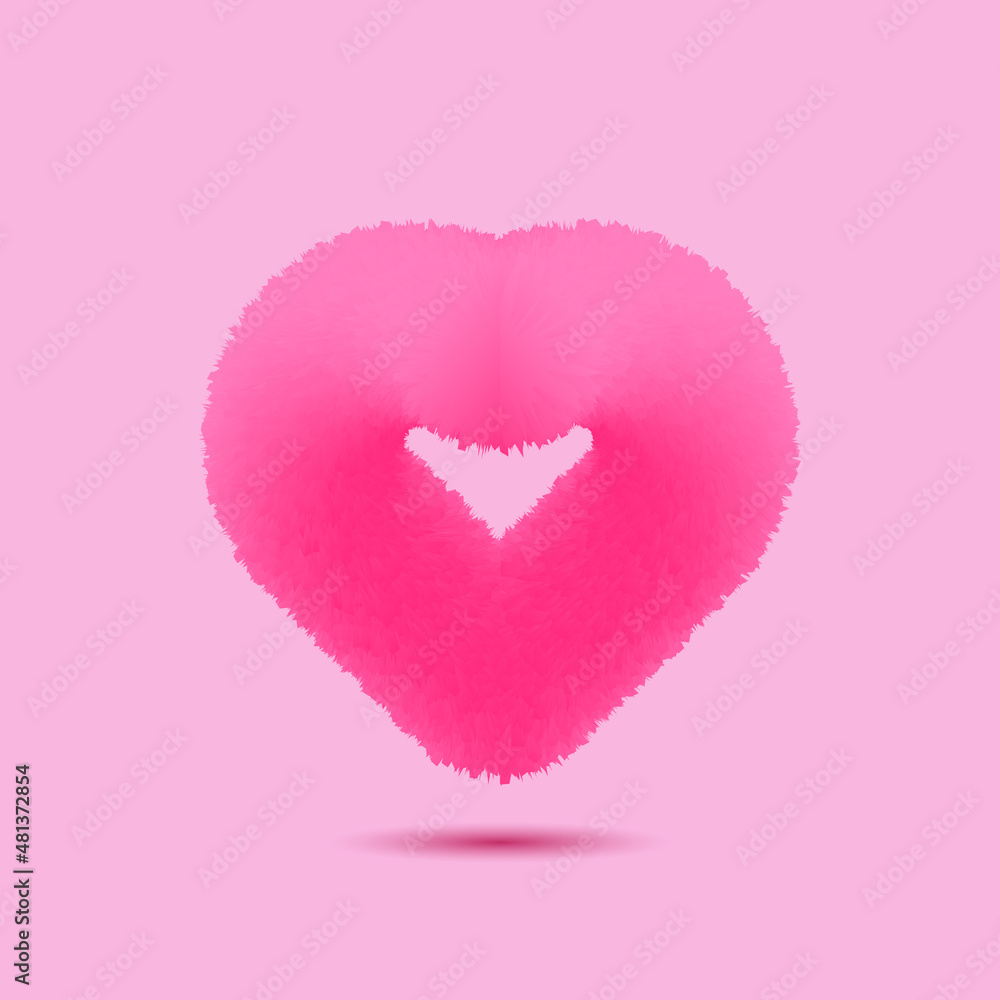 Heart pillow furry 3d vector icon for decoration.