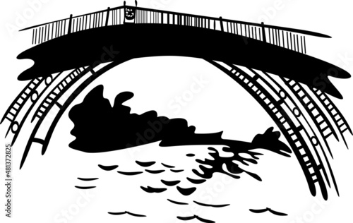 The bridge is high through metal pipes and water is flowing underneath it
