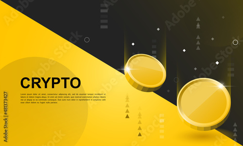 Banner marketing exchange cryptocurrency. yellow coins airdrop background