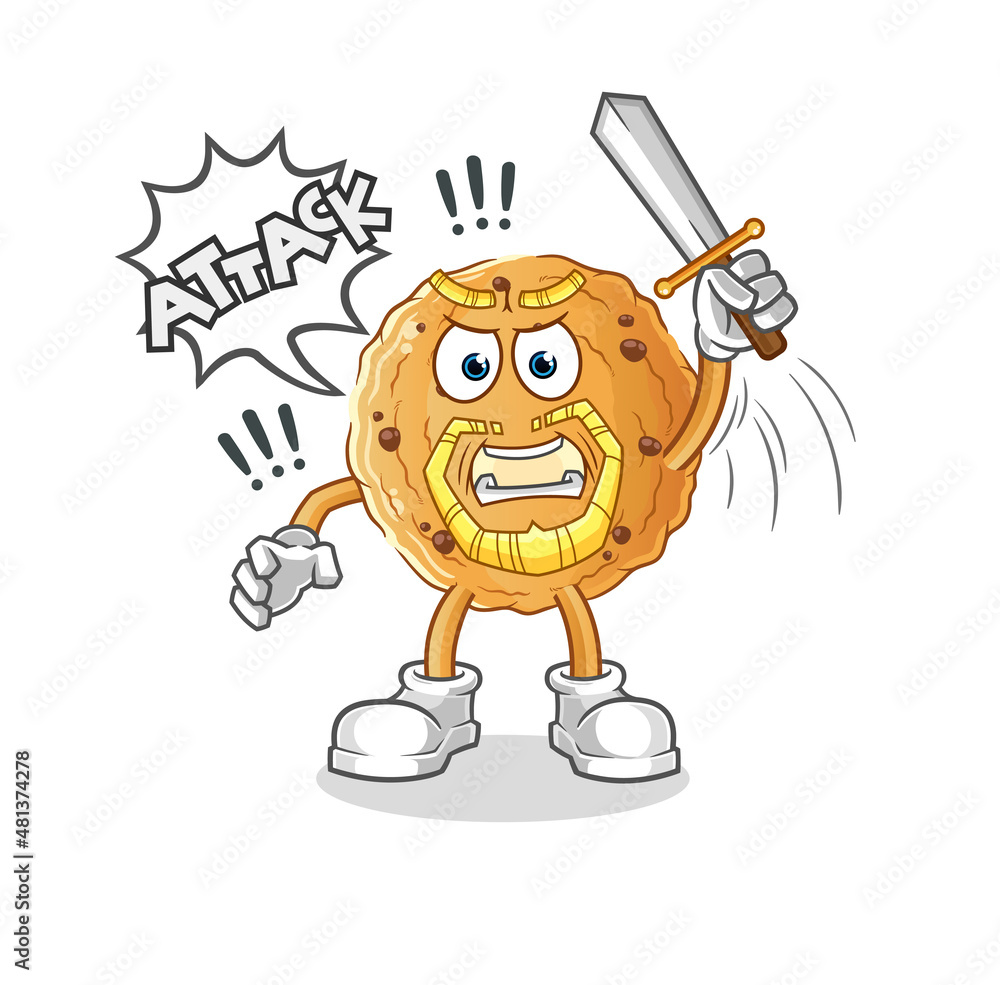 cookie knights attack with sword. cartoon mascot vector