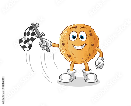 cookie hold finish flag. cartoon mascot vector