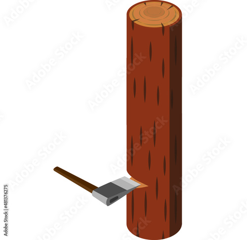 The illustration of wood and tools for cutting wood. Saws, ax, chainsaw