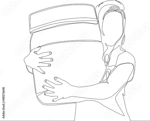Simple Set continuous line drawing of woman chef take a chocolate box for spreading at bread. Chocolate topping. Topping Related Vector Line Icons. Vector illustration.