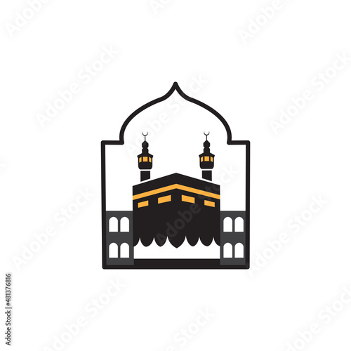 Kaaba in Mecca Islamic mosque for Hajj and Umrah vector icon symbol illustration design