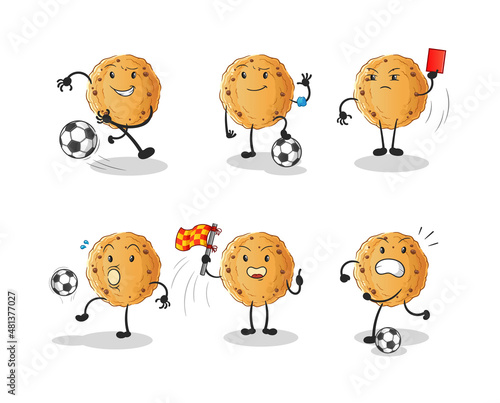 cookie football group character. cartoon mascot vector