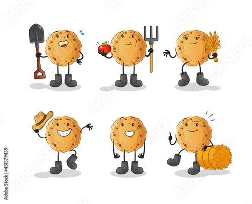 cookie farmer group character. cartoon mascot vector