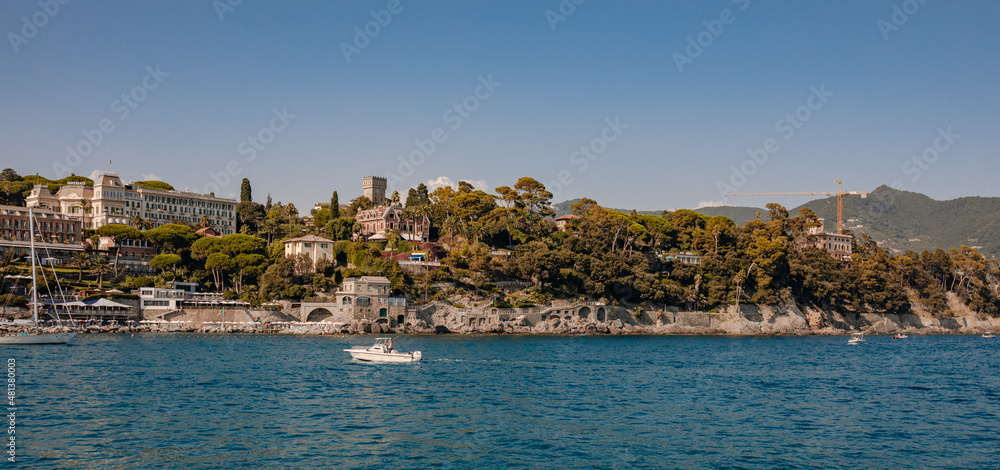 Coast of Ligurian Sea in Santa Margherita Ligure, which is popular touristic destination in summer