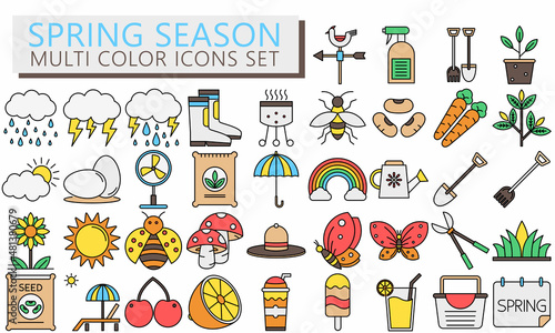 Spring season icons set. Garden, Flowers and Gardening Equipment. Collection modern elements and symbols. Used for modern concepts, web, UI, UX kit  and applications. EPS 10 ready to convert to SVG.